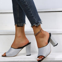 Glitter Peep Toe Chunky Heeled Sandals