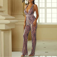 Sequins Deep V-Neck Sleeveless Bandage Jumpsuit