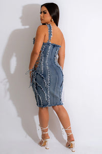 Denim Distressed Lace-up Sides Mini Dress