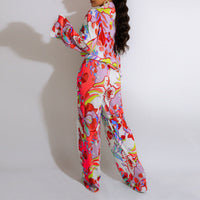 Floral Print Long Sleeve Loose Blouse & Pants Set