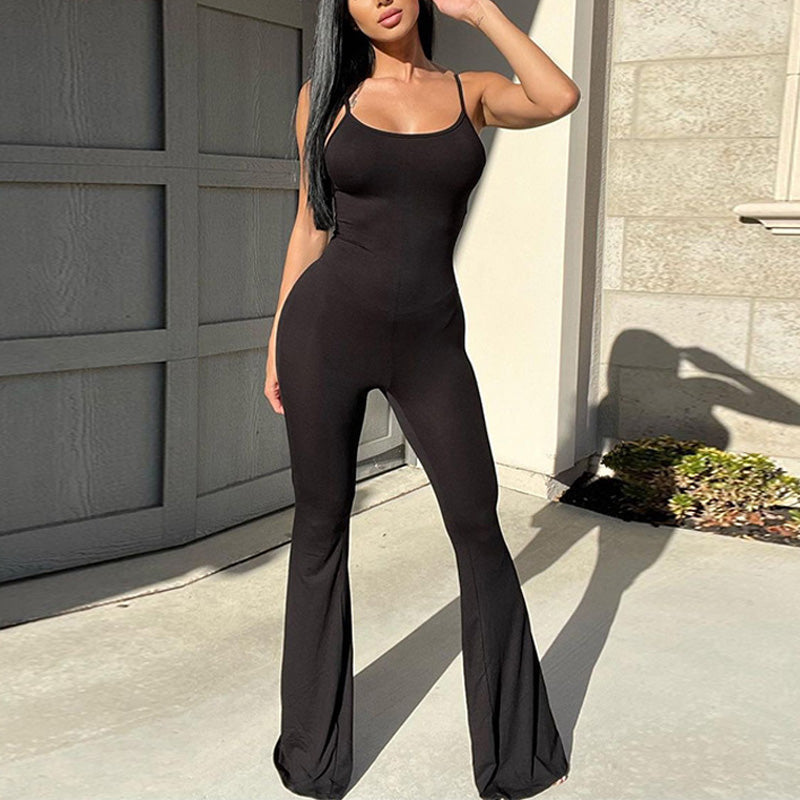 Solid U Neck Spaghetti Strap Jumpsuit