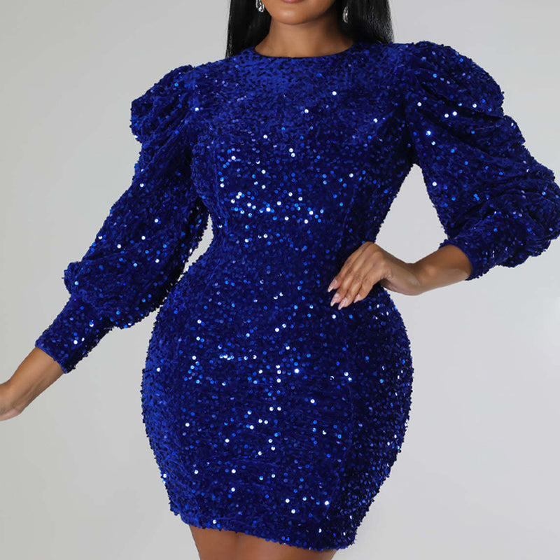 Sequins Puff Sleeve Bodycon Dress