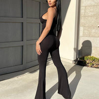 Solid U Neck Spaghetti Strap Jumpsuit