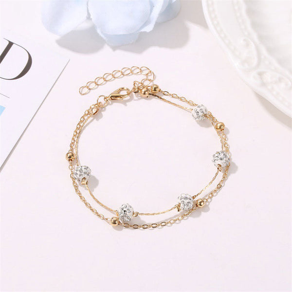 Rhinestone Round Pattern Layered Anklet