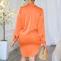 Solid Long Sleeve Ruched Shirt Dress