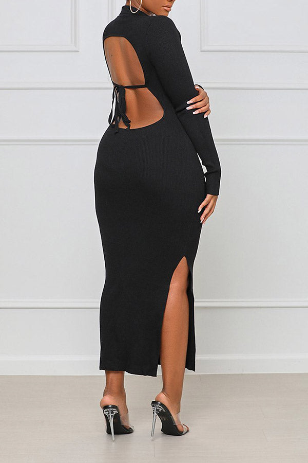 ROSYSHE Fashion Open Back Solid Color Maxi Dress