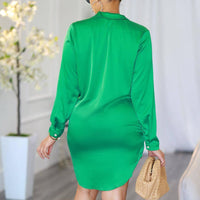 Solid Long Sleeve Ruched Shirt Dress