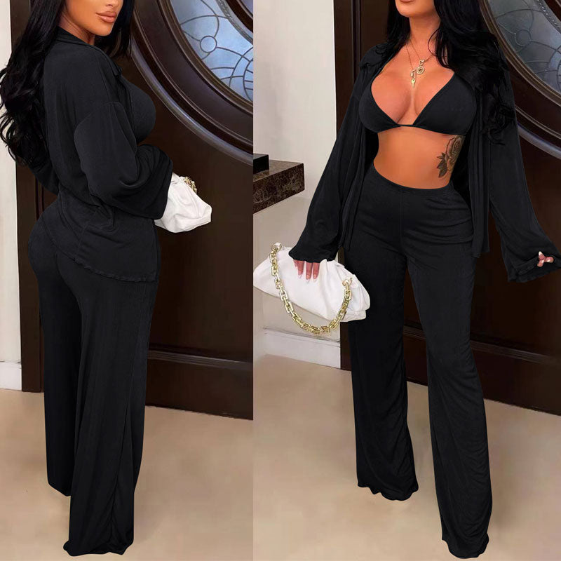 Solid Velvet 3PCS Pants Set