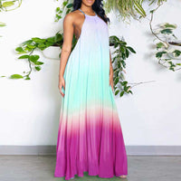 Gradient Halter Backless Pleated Maxi Dress