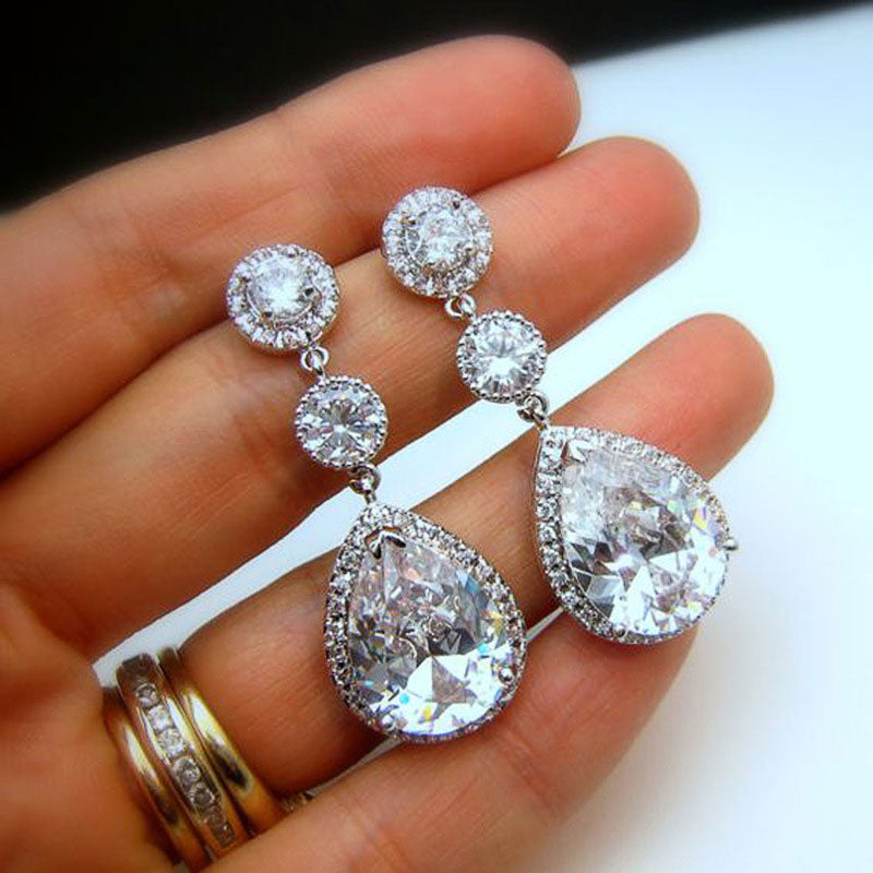 Studded Wedding Drop Earrings