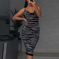 Rhinestone Cowl Neck Spaghetti Strap Bodycon Dress