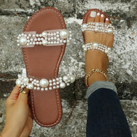 Pearls Decor Clear Double Strap Beach Slippers