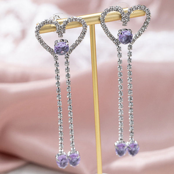 Rhinestone Heart Pattern Tassel Design Earrings